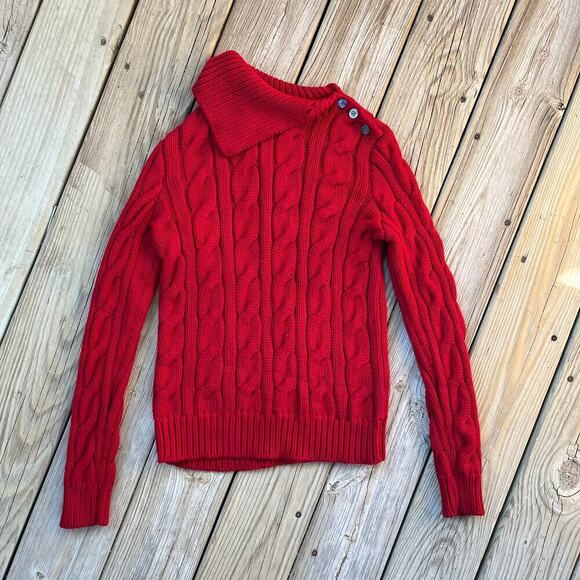Lauren Ralph Lauren Women's Red Cable Knit Foldover Neck Sweater Size M - Picture 1 of 6